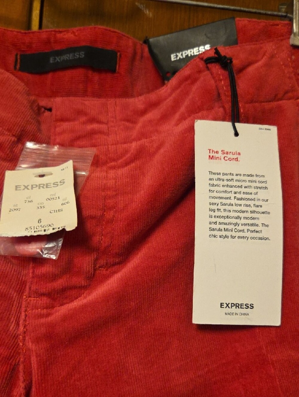 Express Slim Flared Leg Corduroy Jeans in Red - Picture 4 of 12